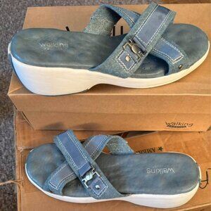 Walking Cradles “Oreo” Denim Fabric Sandals – Women’s Size 10 WW – Comfort Slide